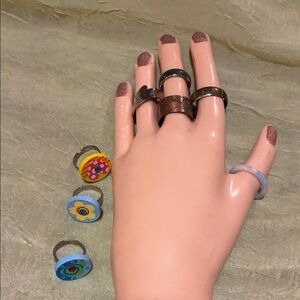 Colorful Floral Ring Set, brass, copper, glass & mood ring bundle